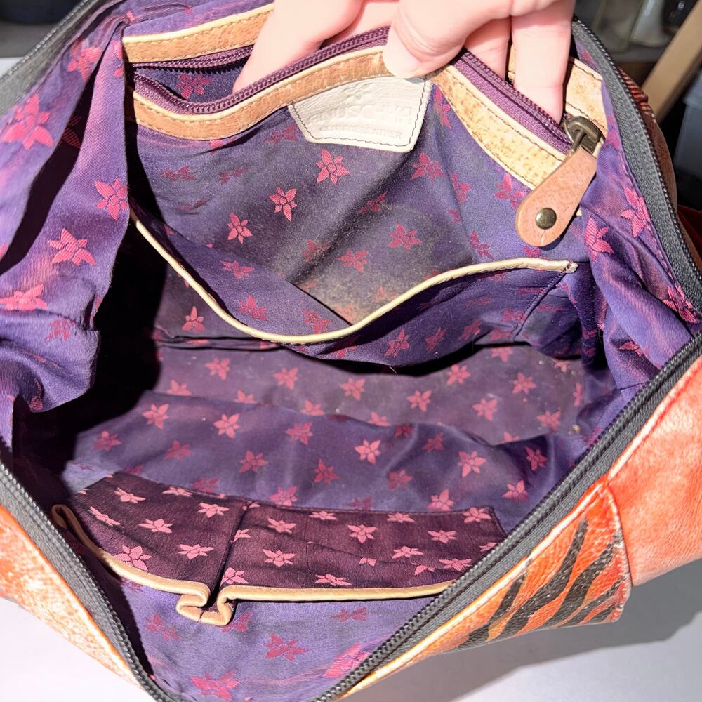 Anusckha leather orange hand painted hobo shoulder bag butterflies whimsical - Picture 8 of 13